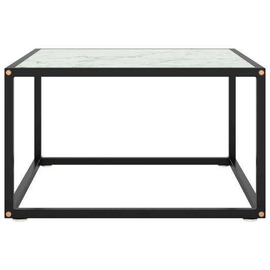 Coffee Table Black with White Marble Glass 60x60x35 cm