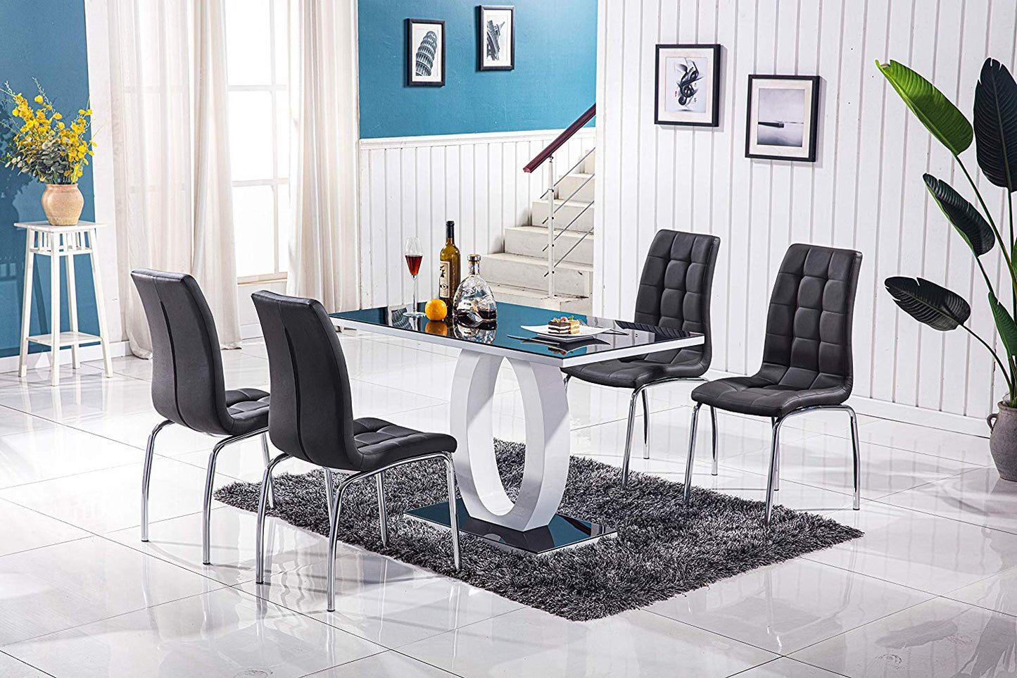 GIULIA 120 cm Grey Gloss Finish Tempered Glass Table Top Dining Set