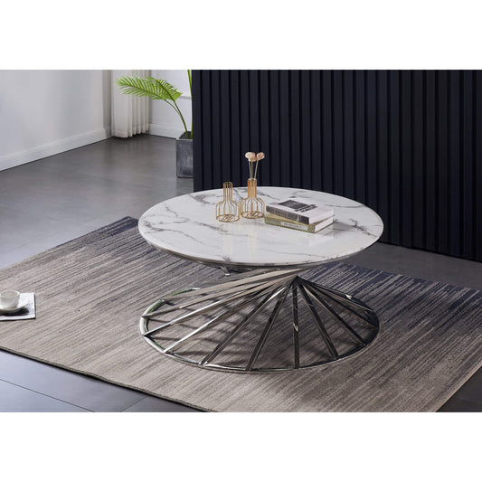 Axon Round Marble Coffee Table with Gold Frame or Silver Frame