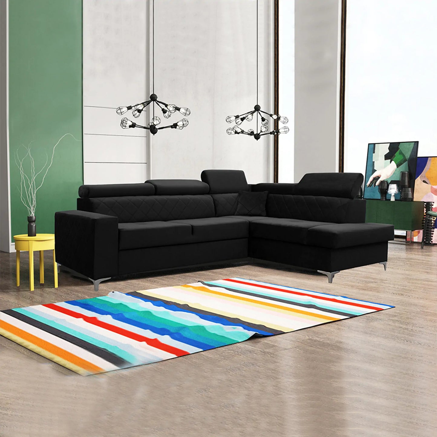 GLOSS CORNER SOFA BED - Black, Blue, Grey, Mustard, Silver, Steel