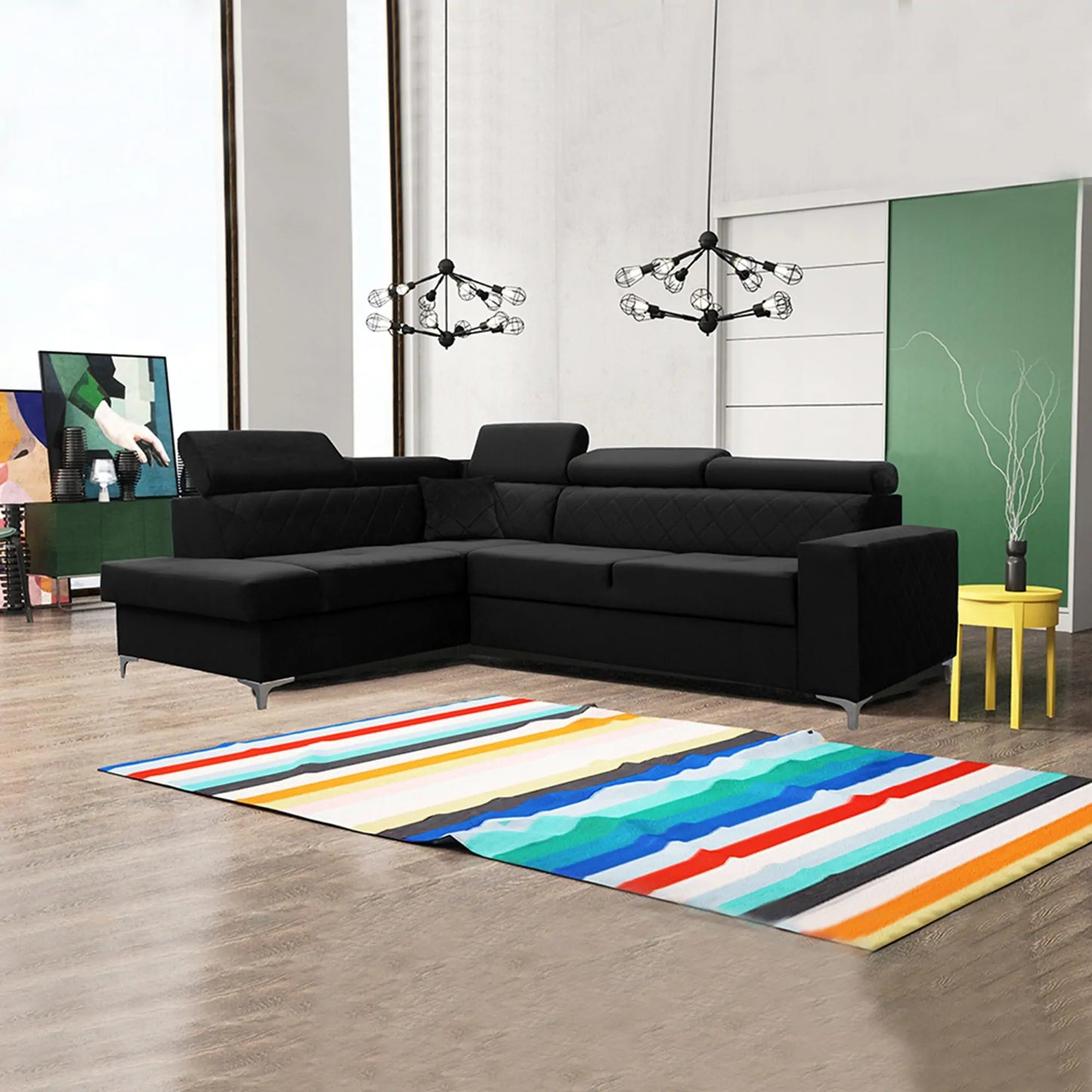 GLOSS CORNER SOFA BED - Black, Blue, Grey, Mustard, Silver, Steel