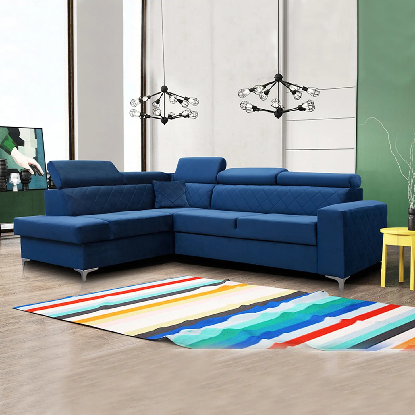 GLOSS CORNER SOFA BED - Black, Blue, Grey, Mustard, Silver, Steel