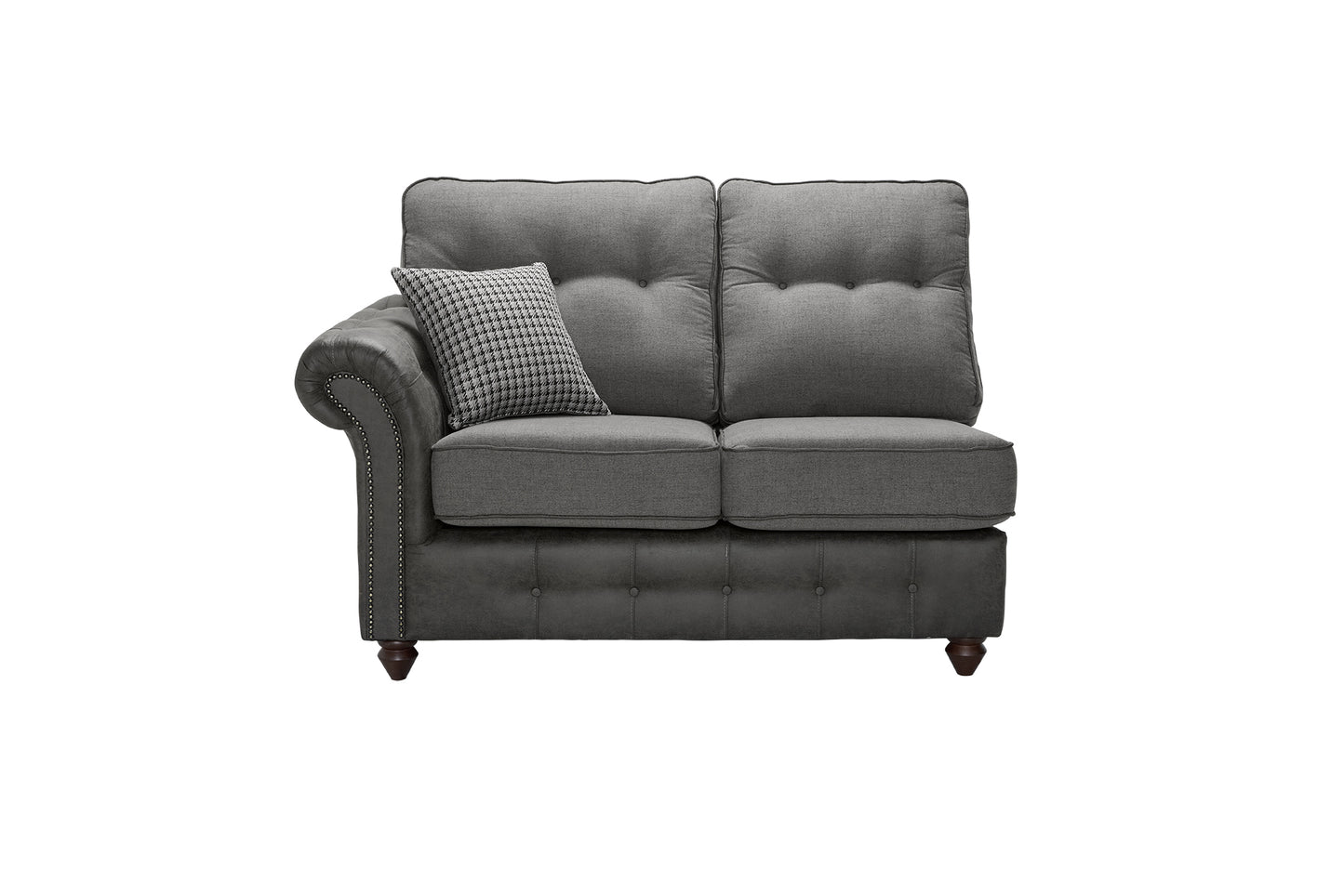 Barcelona Elegant Button-Tufted Grey Corner Sofa with Rolled Arms