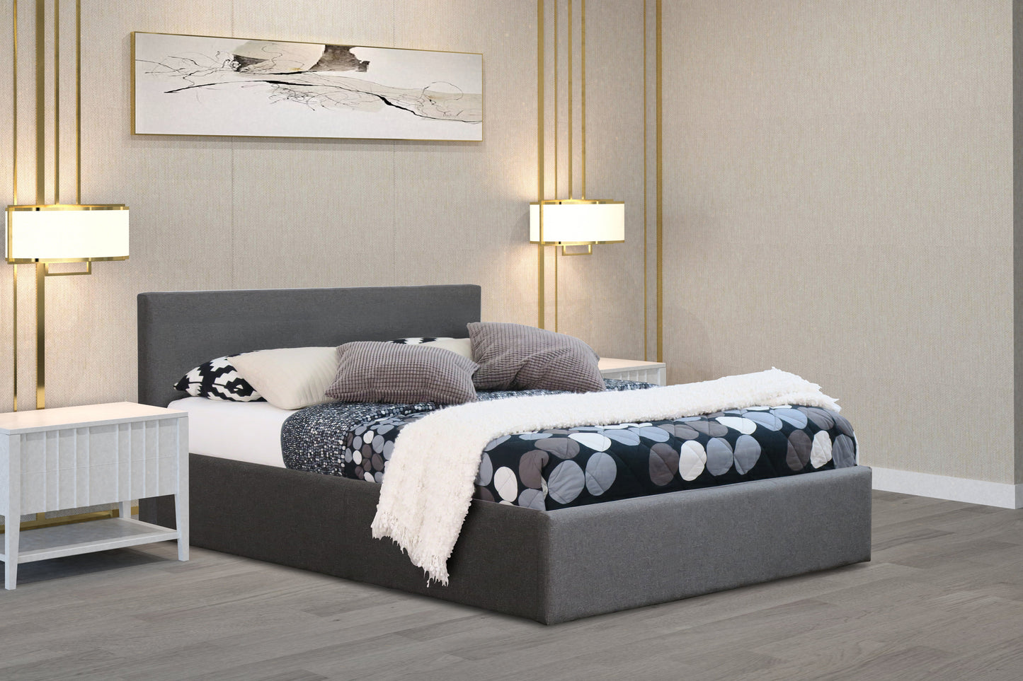 Modernique Bilancio Grey Fabric Ottoman Storage Bed