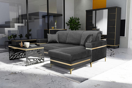 Florence Grey Gold Corner Sofa Bed - Black/Gold, Green&Gold, Grey&Gold, Blue/gold