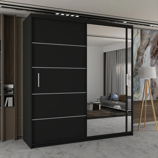 Vision New Sliding Mirror Door Wardrobe - Black, Gray, White, Oak