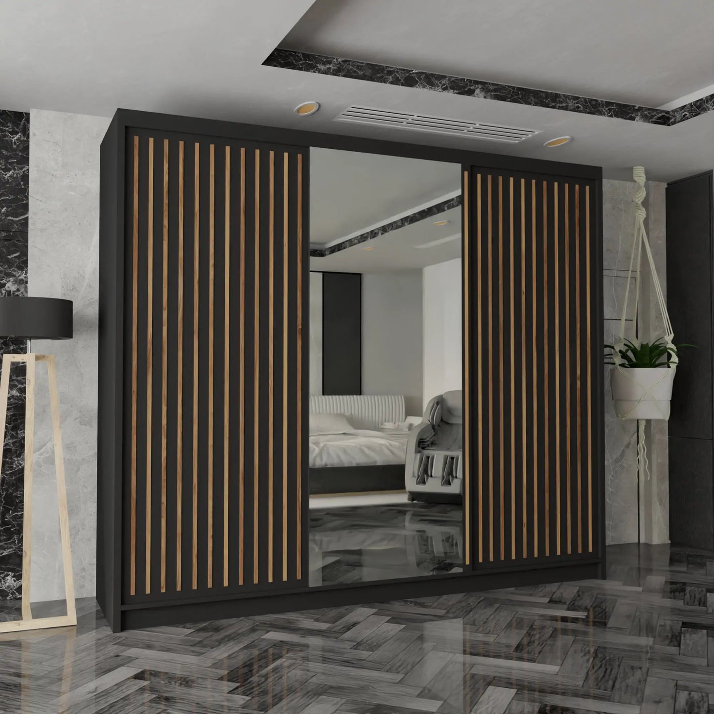Royal Wardrobe Black, Grey ,Oak And White