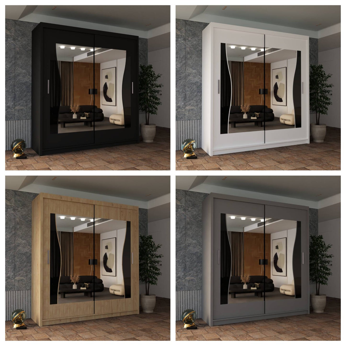 Batumi Wardrobe - Black, White, Grey, Oak - 120cm, 150cm, 180cm, 203cm