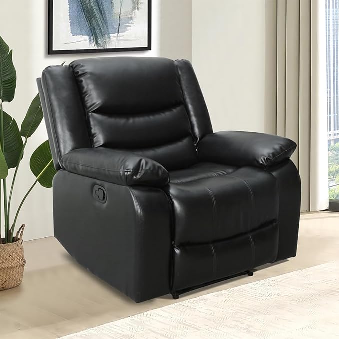 Bonded Leather Recliner 1 Seater Sofa In Black