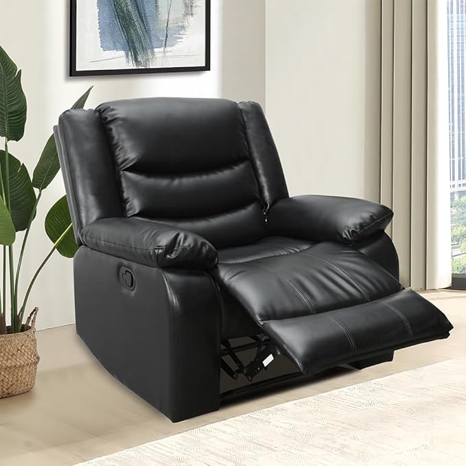 Bonded Leather Recliner 1 Seater Sofa In Black