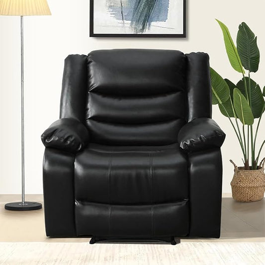 Bonded Leather Recliner 1 Seater Sofa In Black