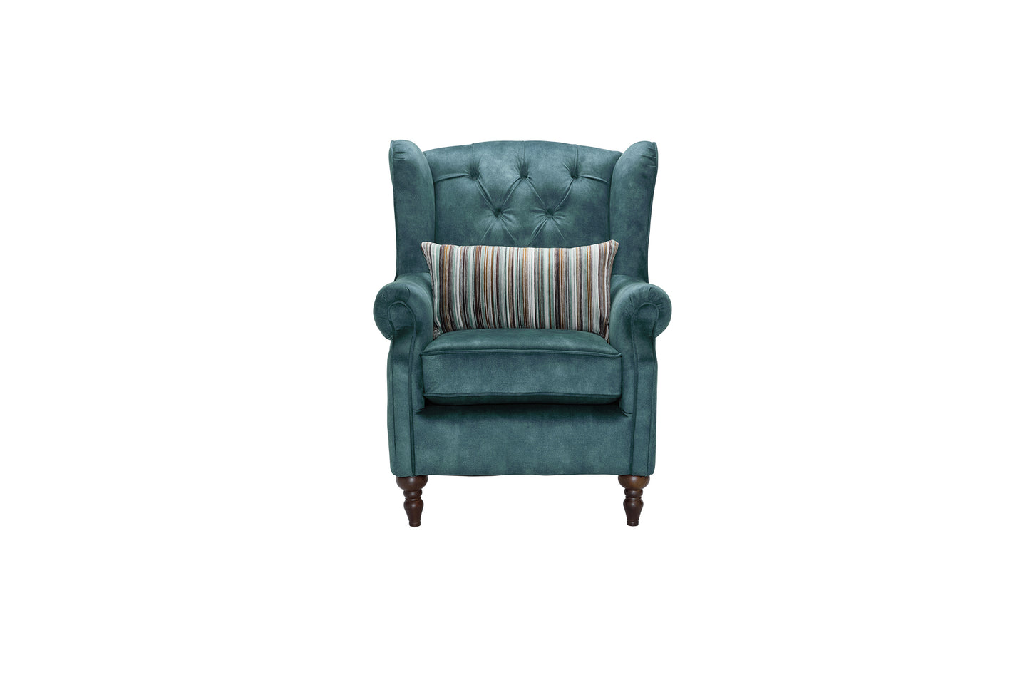 Buckingham Sofa & Wingback Chair Set with Striped Ottoman 3+1+Wing Chair