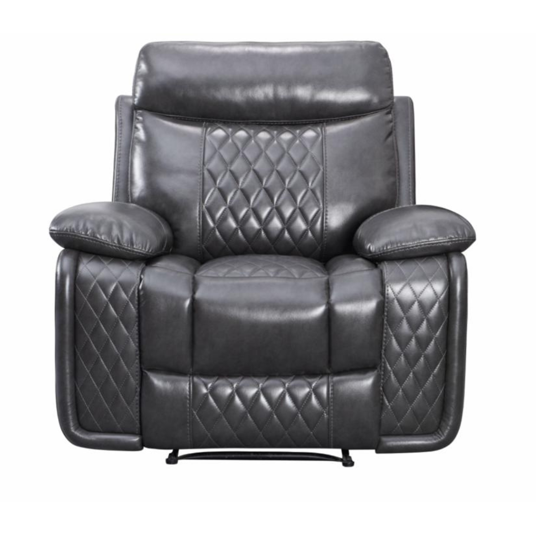 Atlanta Leather Recliner Sofa - 1 Seater Armchair - Charcoal/Dark Grey