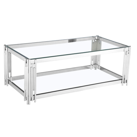 Cleveland Clear Glass Coffee Table - Silver & Gold