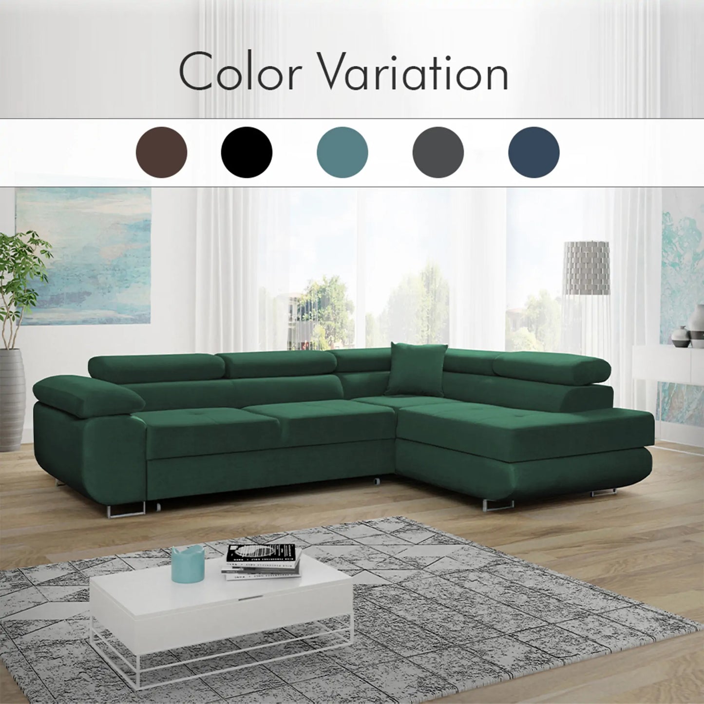 LIDO Corner Sofa Bed - Black, Blue, Brown, Green, Grey, Sky Blue