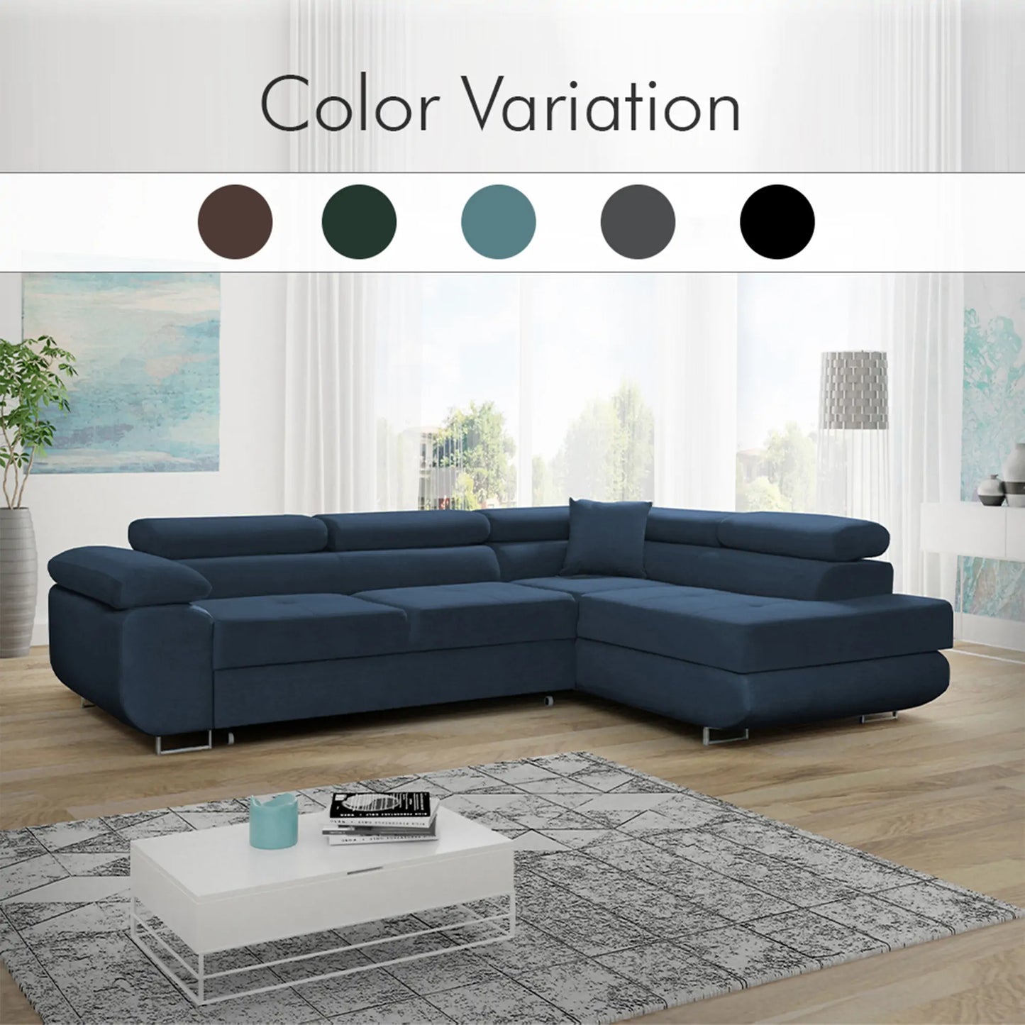 LIDO Corner Sofa Bed - Black, Blue, Brown, Green, Grey, Sky Blue