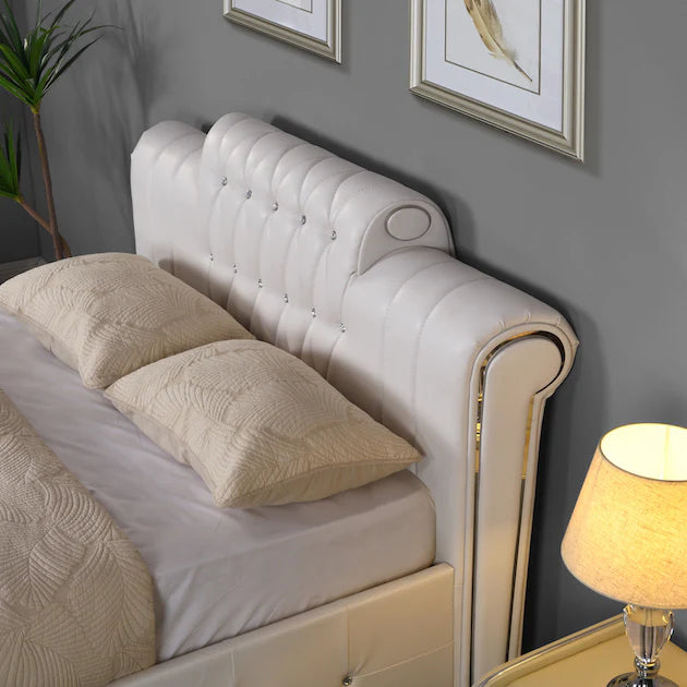 TIVONA Chesterfield Faux Leather Storage Bed