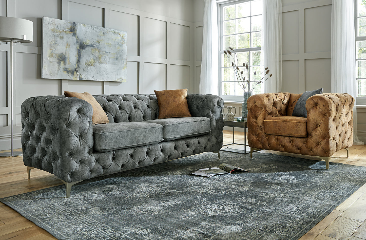 Dakota Button-Tufted Sofa & Armchair Set (3+1+1)