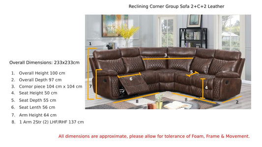 Atlanta Leather Recliner Corner Group Sofa | 2+C+2 | TAN