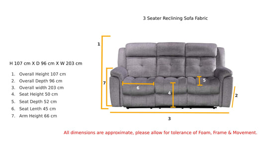 Texas Fabric Recliner Sofa| 3-Seater| Silver