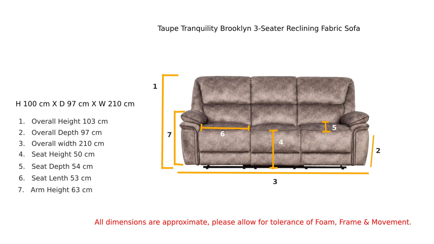 Milano 3-Seater Recliner Sofa with Console - Taupe Fabric