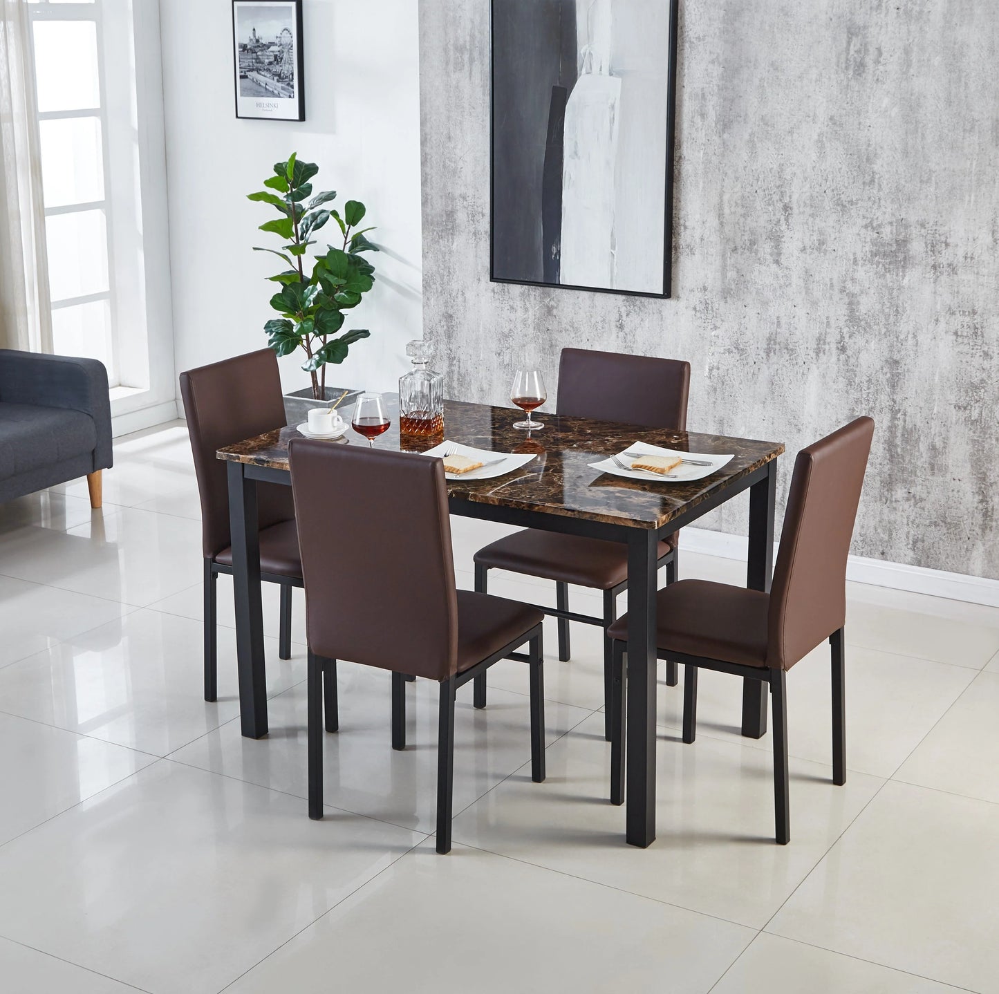 Emillia Marble Effect Dining Table in Black & Brown , 120 cm & 150 cm