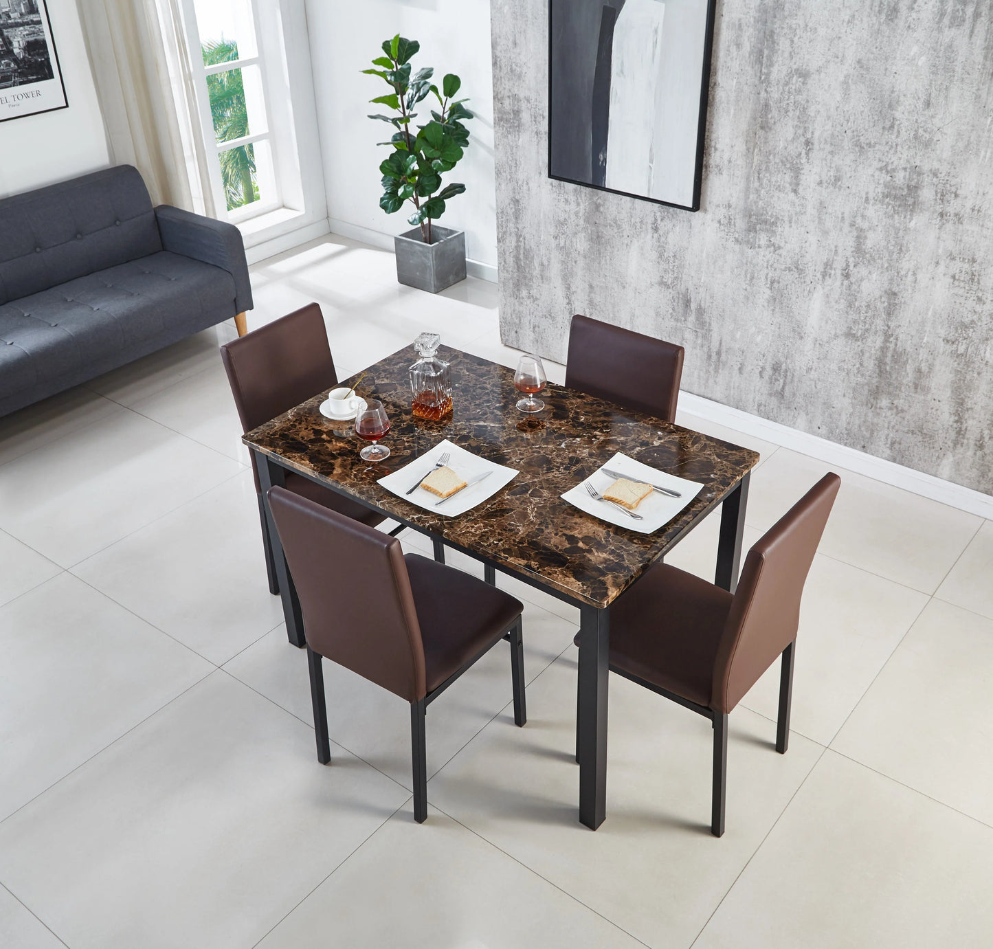Emillia Marble Effect Dining Table in Black & Brown , 120 cm & 150 cm
