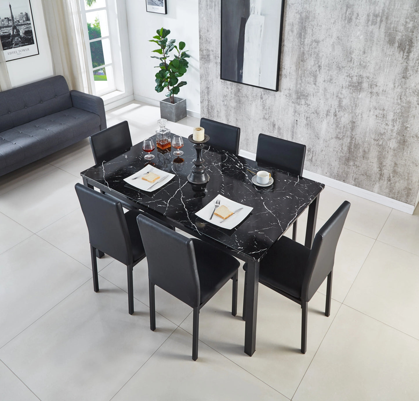 Emillia Marble Effect Dining Table in Black & Brown , 120 cm & 150 cm