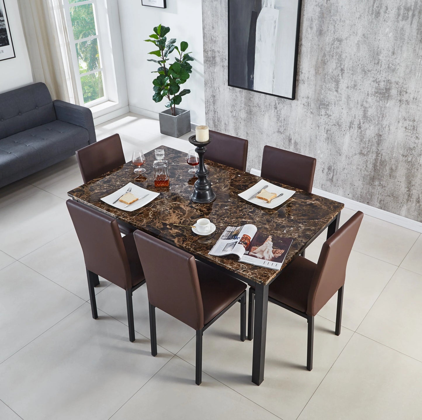 Emillia Marble Effect Dining Table in Black & Brown , 120 cm & 150 cm