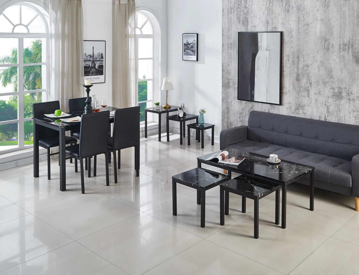 Emillia Marble Effect Dining Table in Black & Brown , 120 cm & 150 cm
