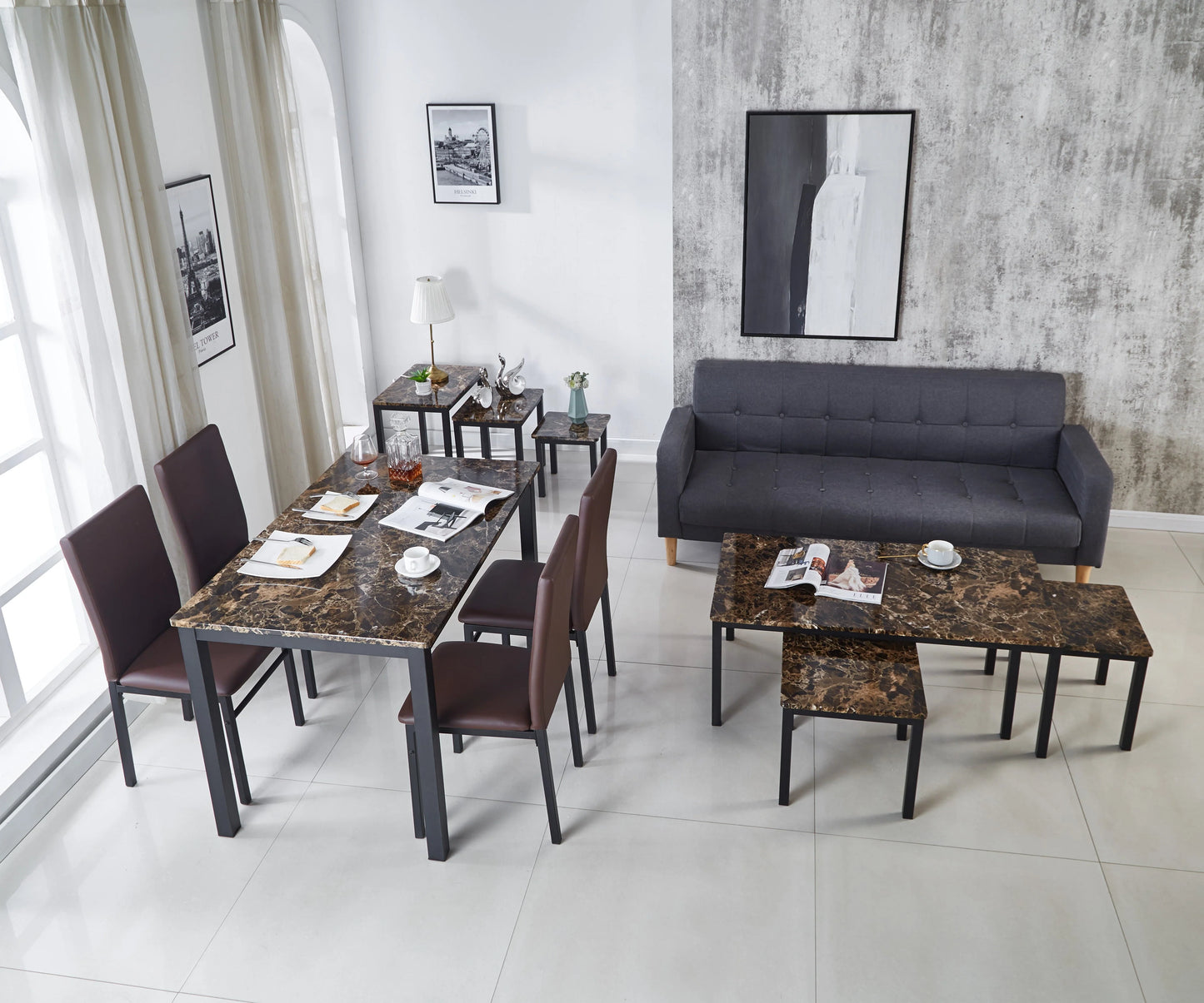 Emillia Marble Effect Dining Table in Black & Brown , 120 cm & 150 cm