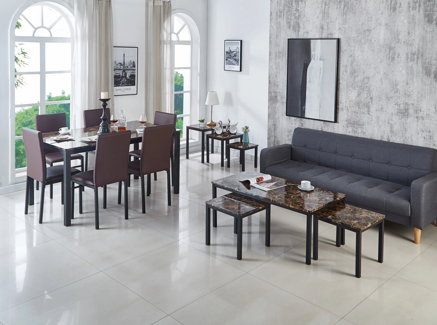 Emillia Marble Effect Dining Table in Black & Brown , 120 cm & 150 cm