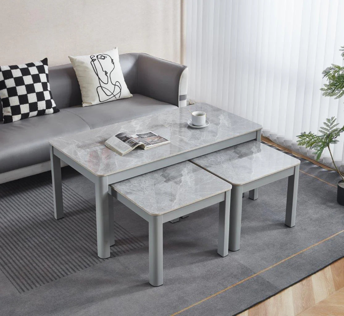 Modernique Ceramic Top Coffee Table with Side Tables (3-Piece Set)