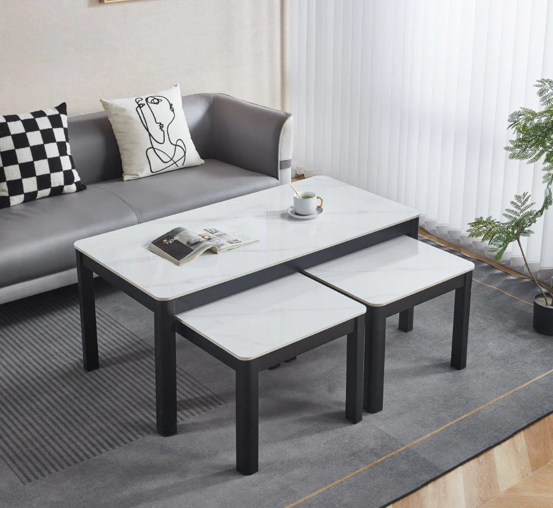 Modernique Ceramic Top Coffee Table with Side Tables (3-Piece Set)