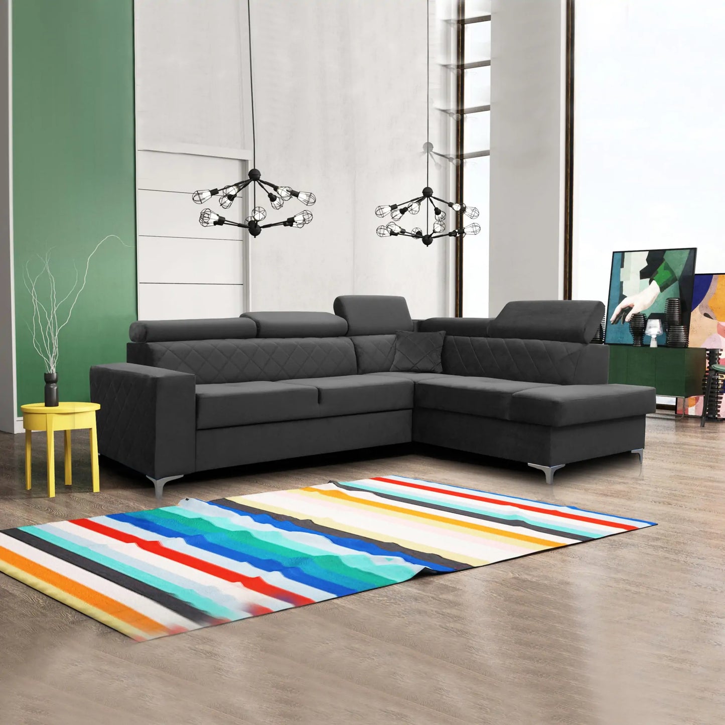 GLOSS CORNER SOFA BED - Black, Blue, Grey, Mustard, Silver, Steel