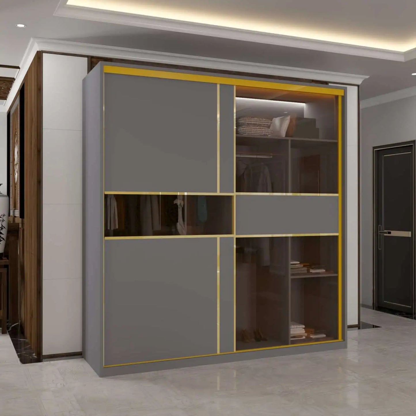 MDF Glass Sliding Door Wardrobe