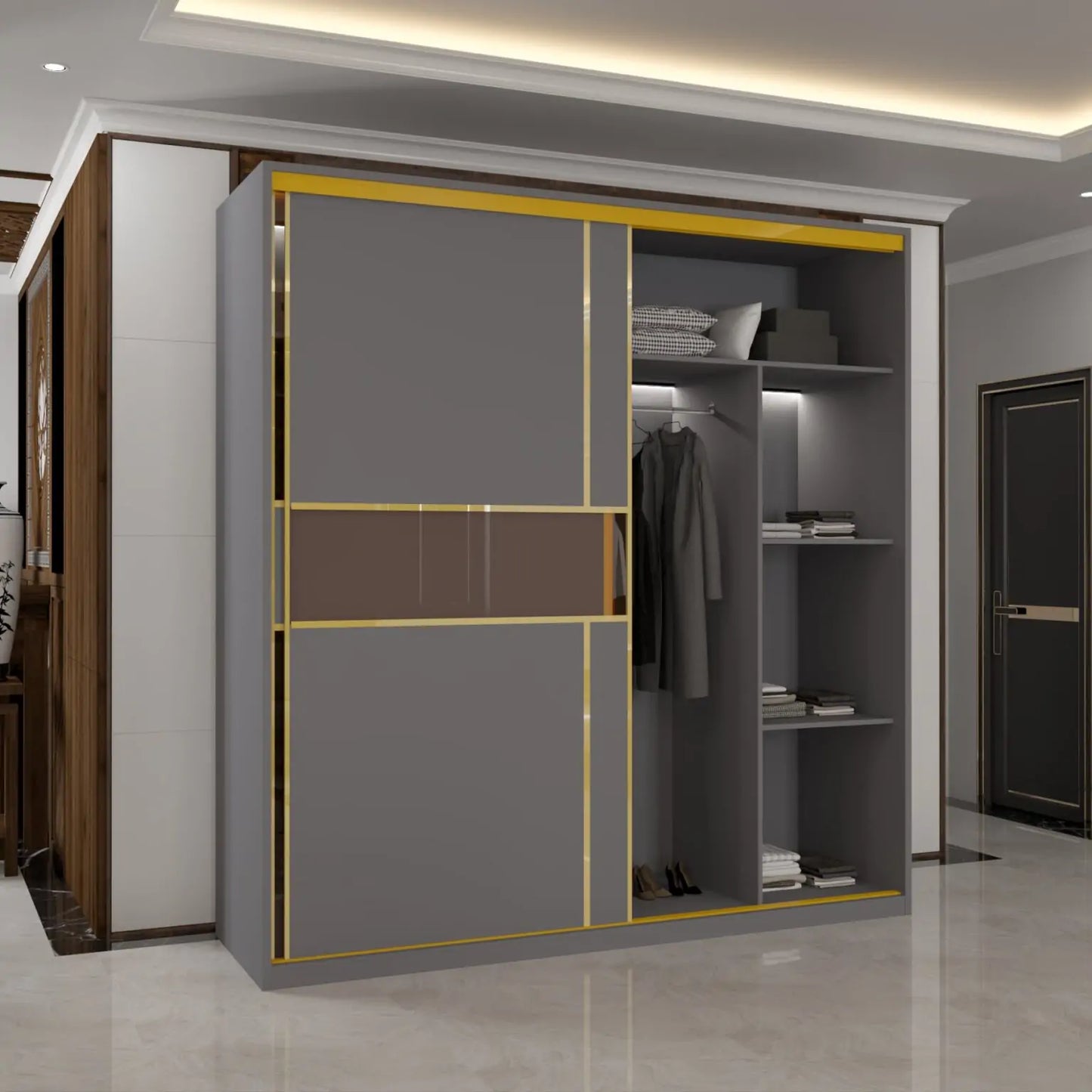 MDF Glass Sliding Door Wardrobe