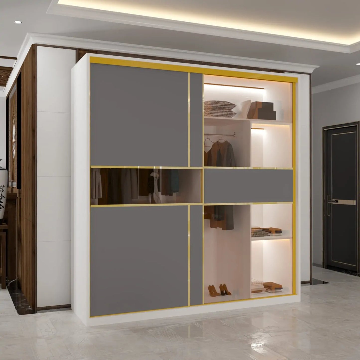 MDF Glass Sliding Door Wardrobe