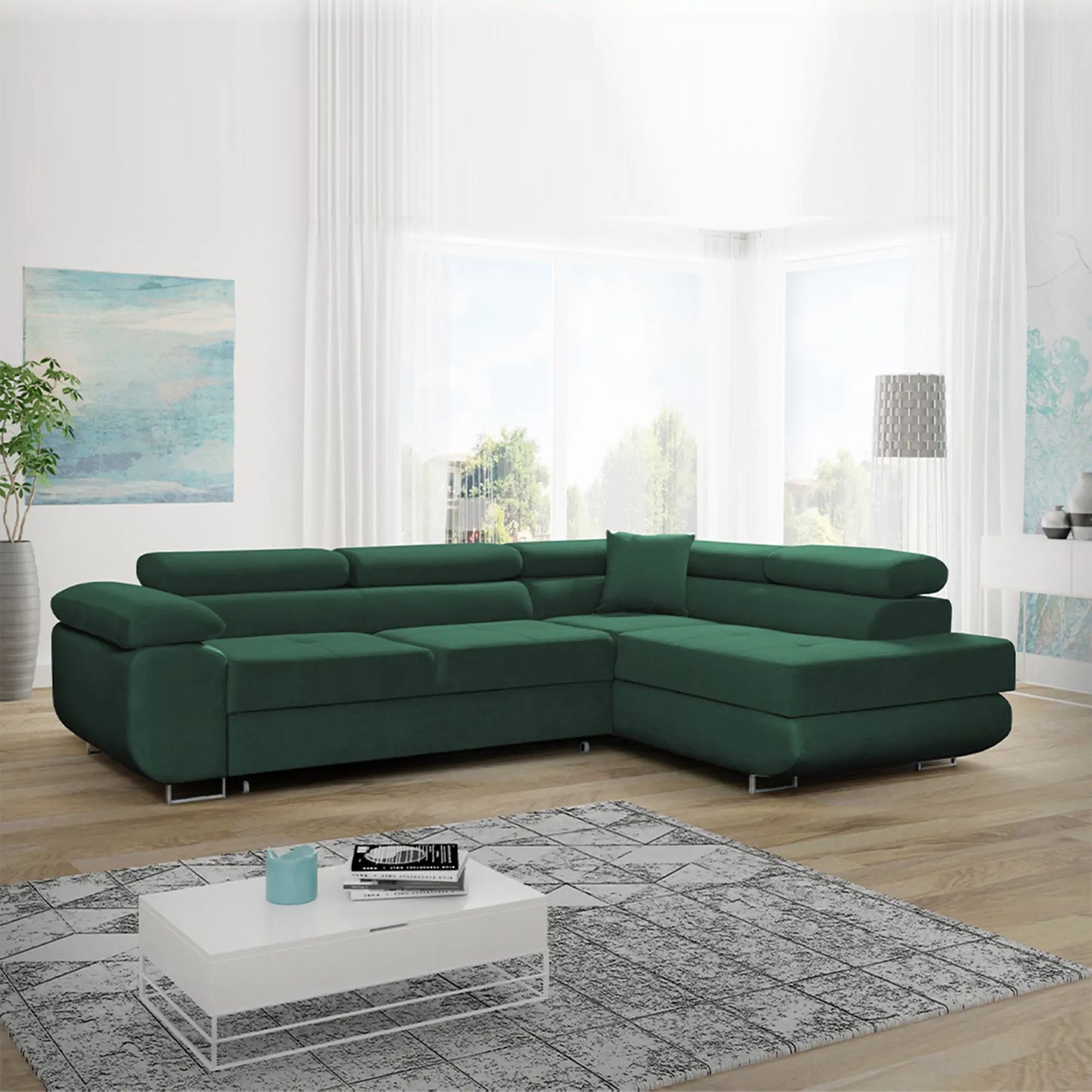 LIDO Corner Sofa Bed - Black, Blue, Brown, Green, Grey, Sky Blue