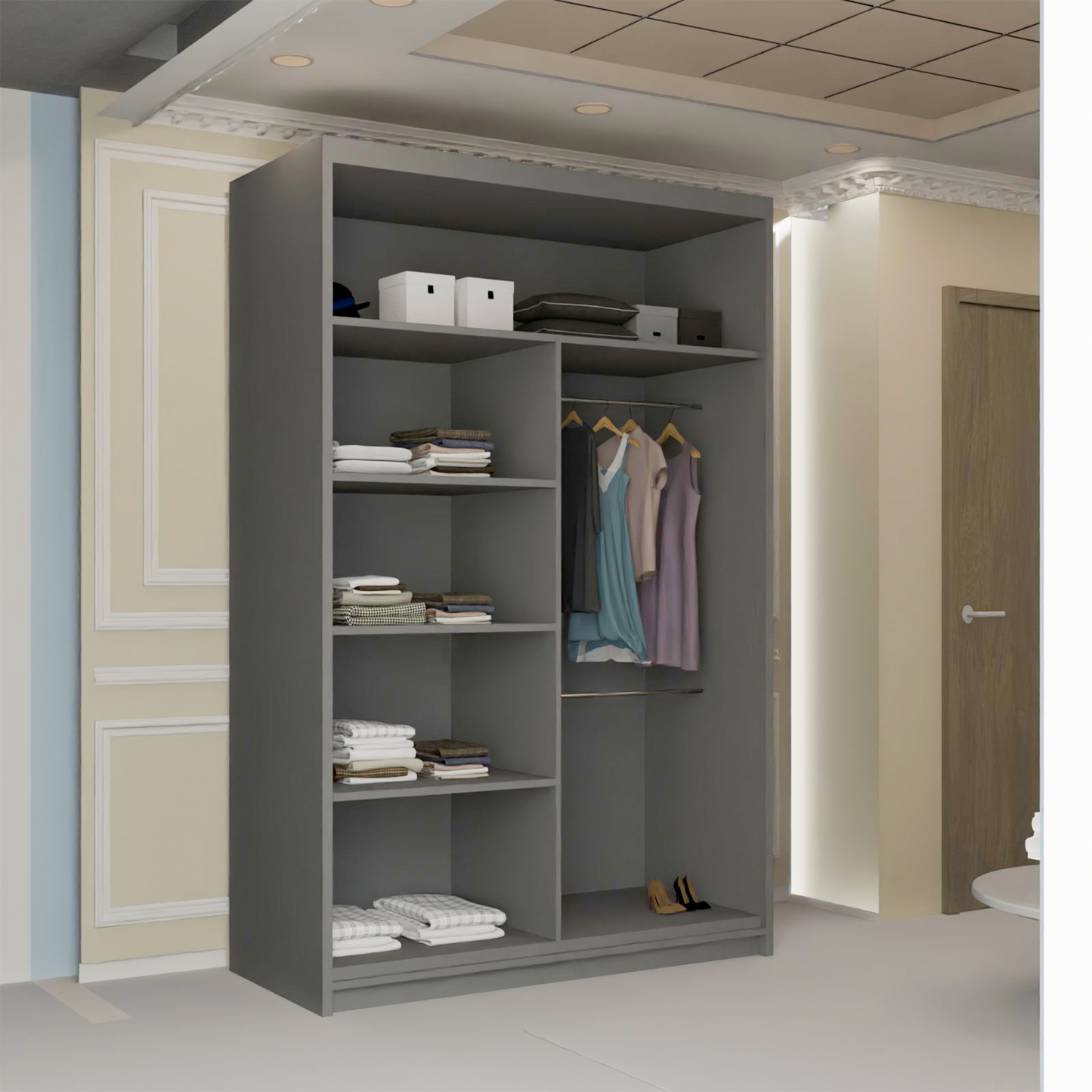 Vision New Sliding Mirror Door Wardrobe - Black, Gray, White, Oak