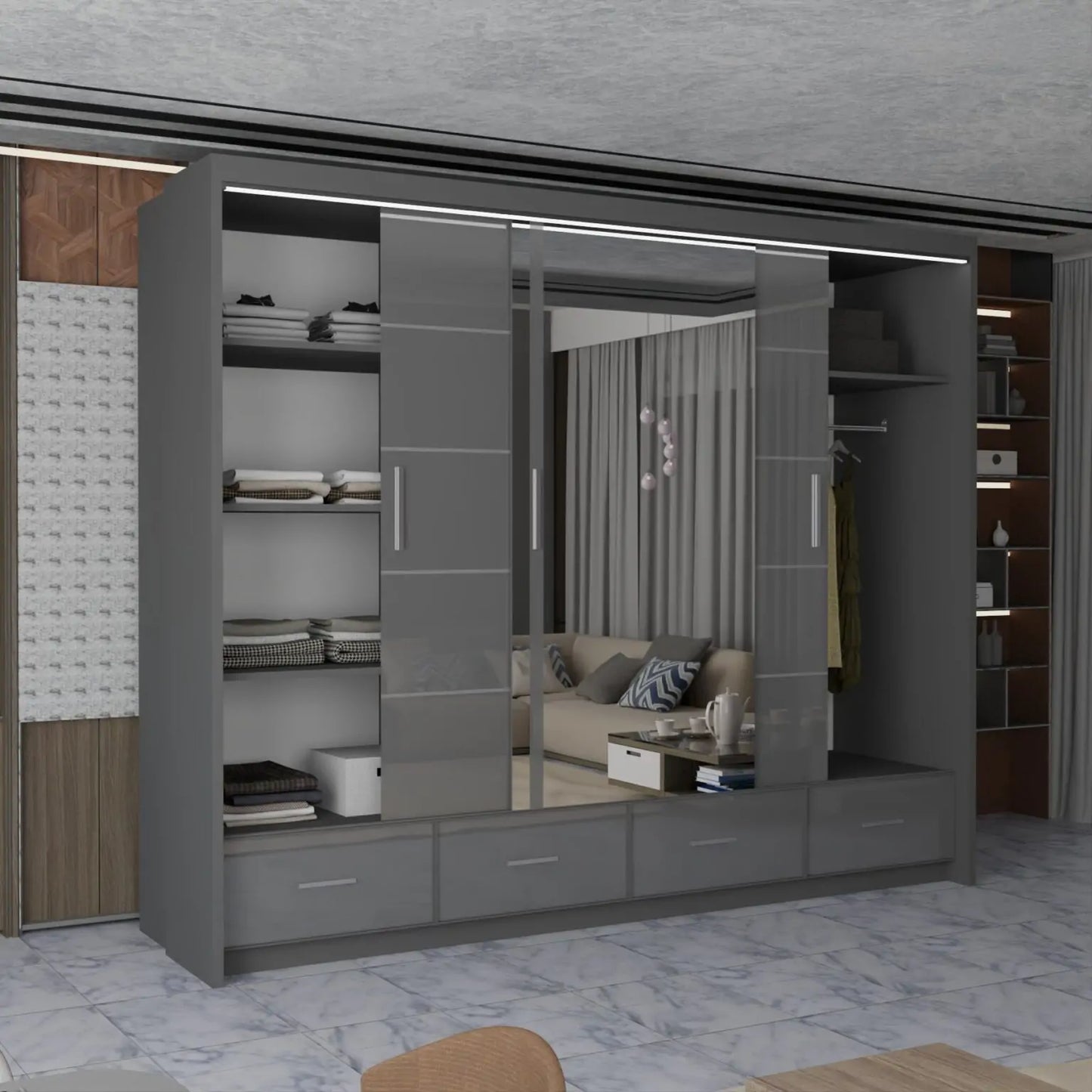Sycylia High Gloss Sliding Door Wardrobe New Branding