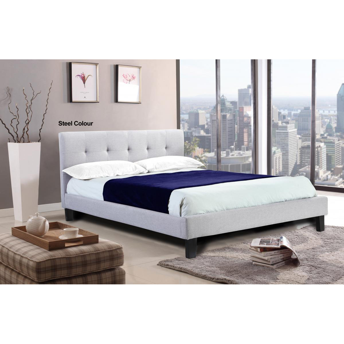 Hollywell Bed, Linen. Available in Single, 4 Foot, Double, King size. Grey