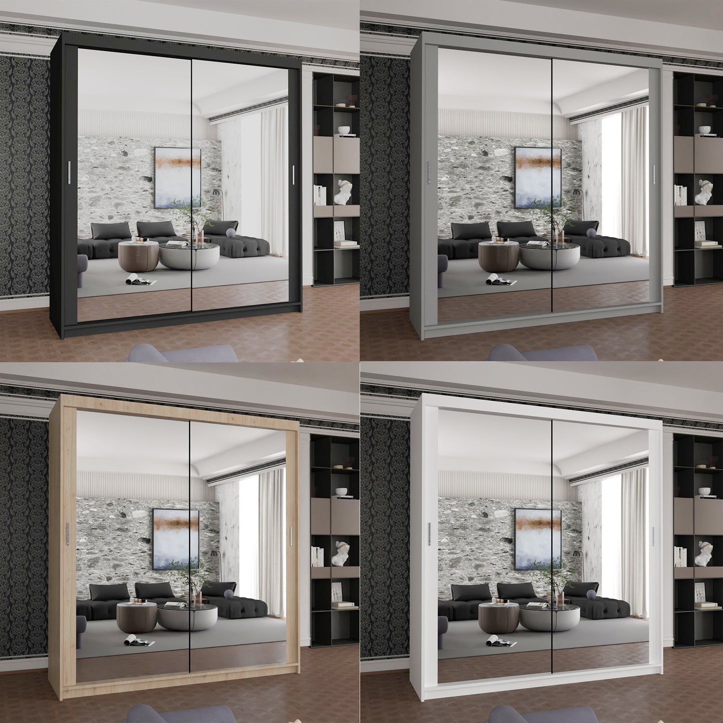 Houston Wardrobe - Black, Grey, White Oak