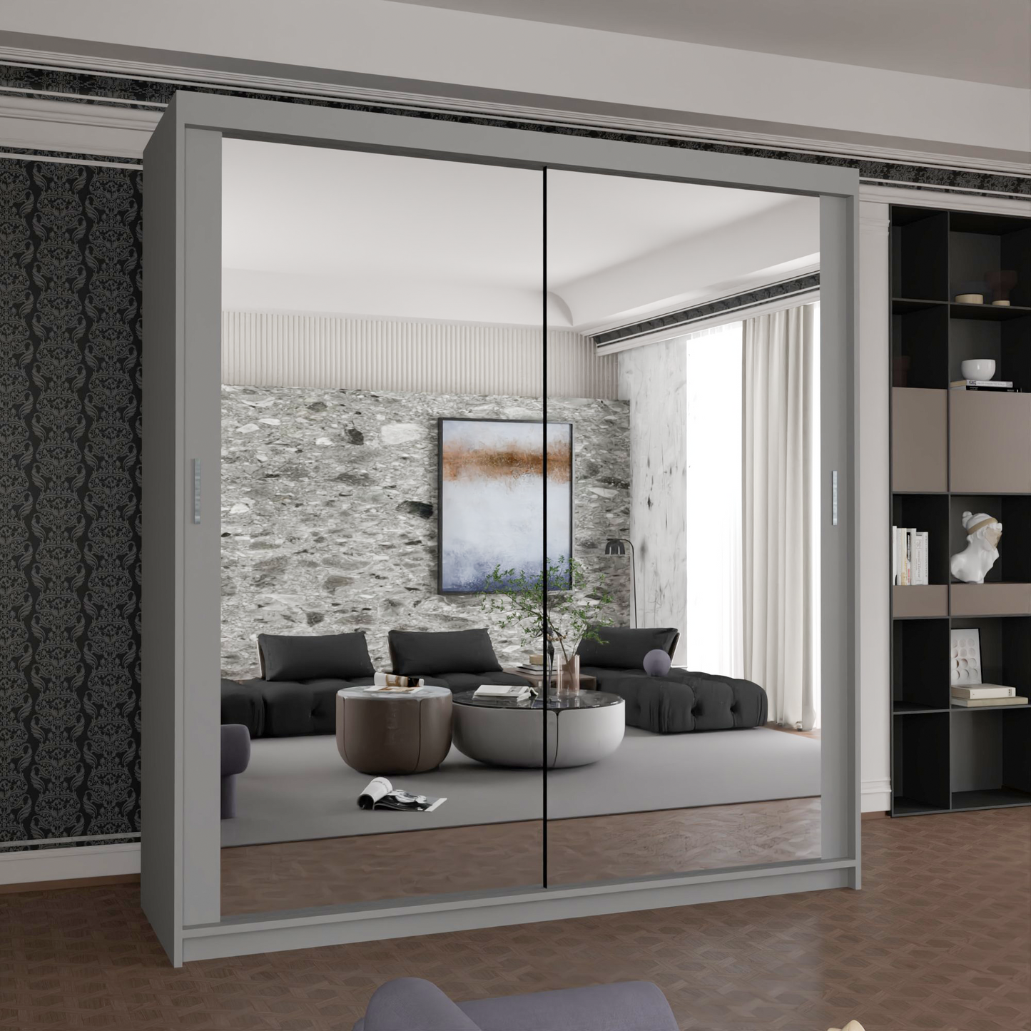 Houston Wardrobe - Black, Grey, White Oak