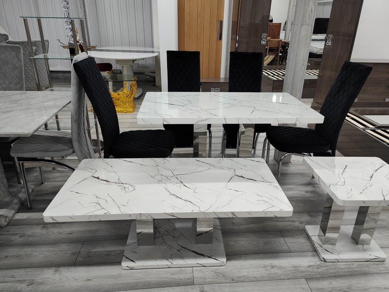 Ice White Stone Effect Coffee & Side Table Set
