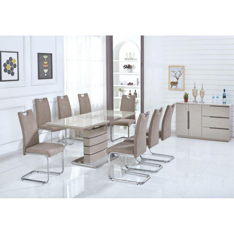 Knightsbridge Dining Set – Glass Top Table and Fabric Chairs