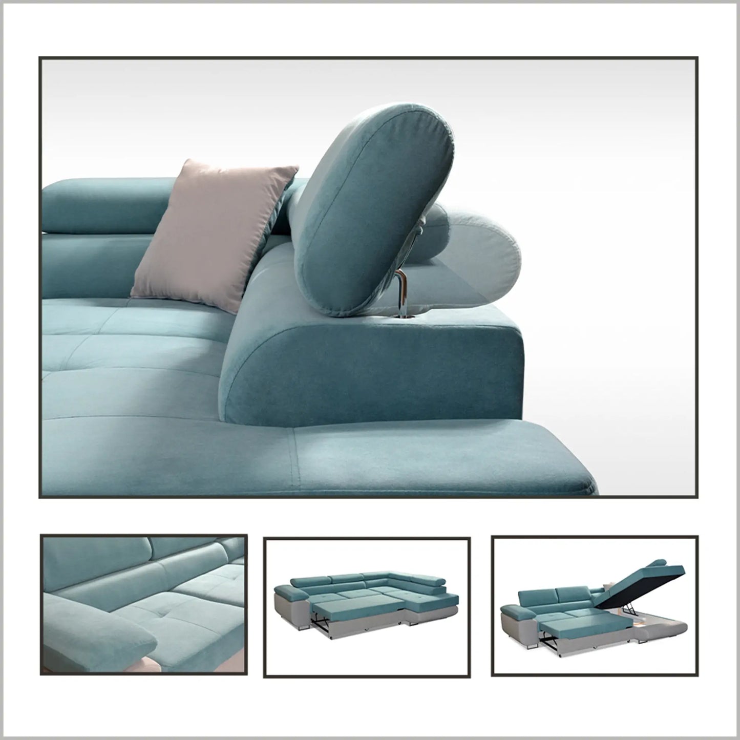 LIDO Corner Sofa Bed - Black, Blue, Brown, Green, Grey, Sky Blue