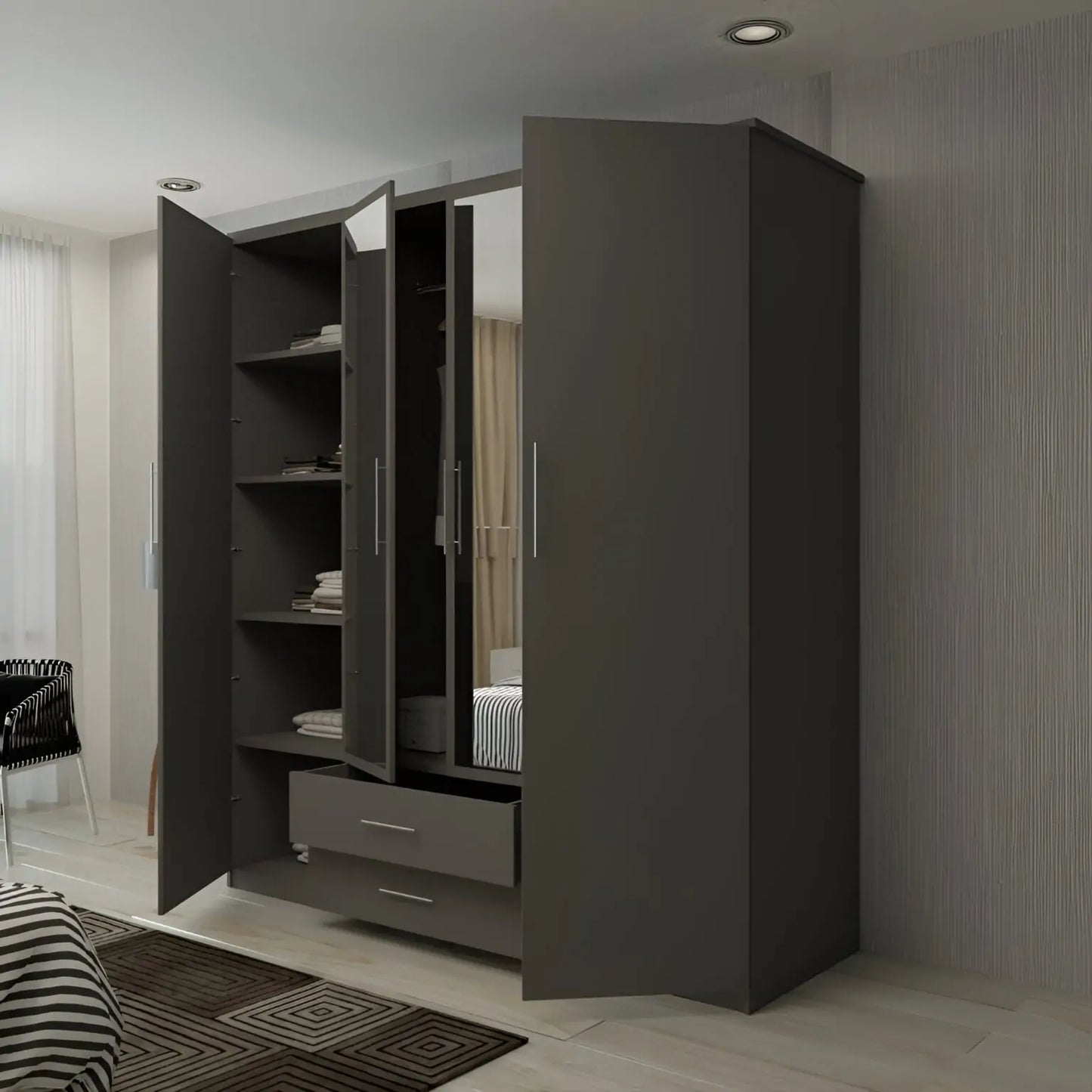 London New Hinged 4 Door Wardrobe
