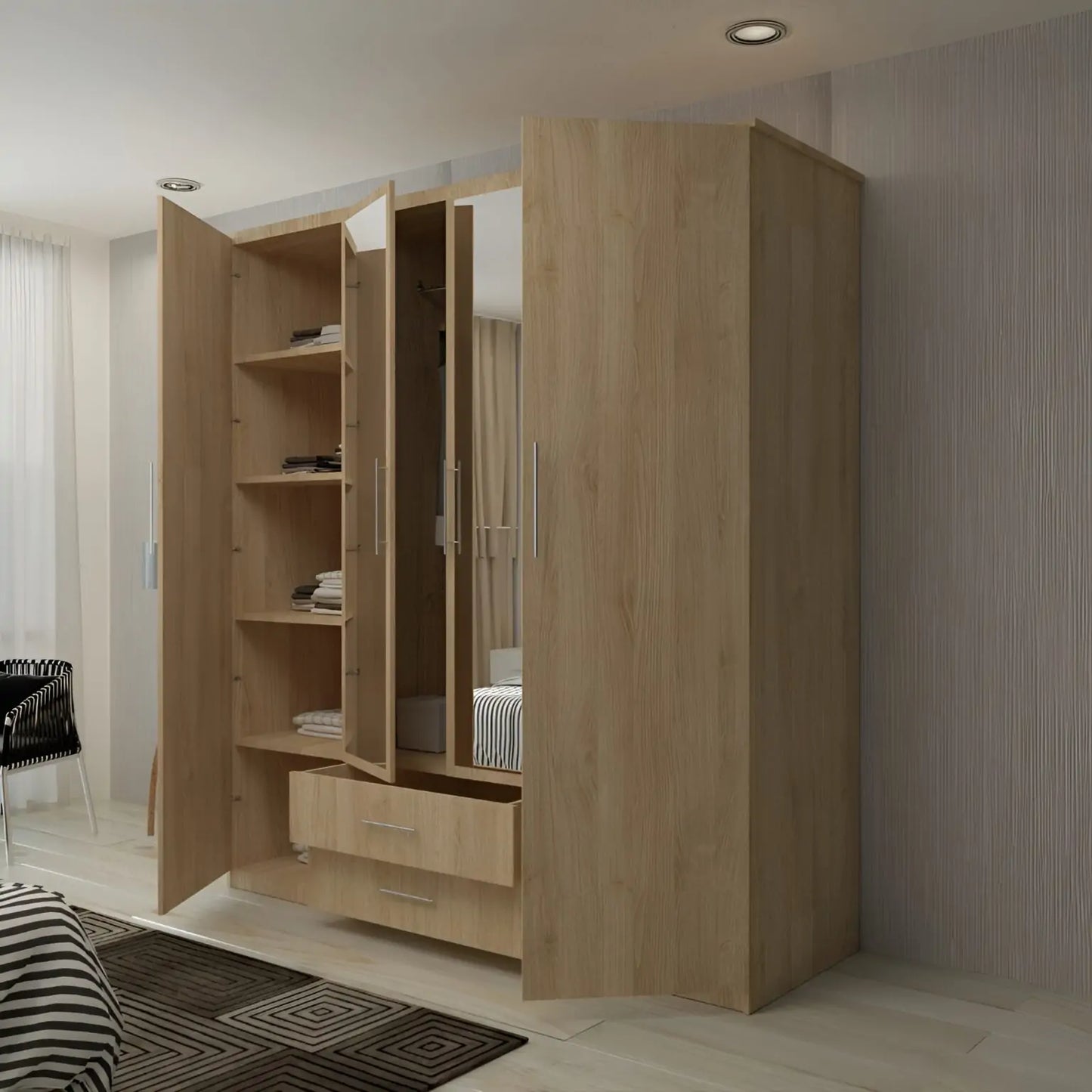 London New Hinged 4 Door Wardrobe