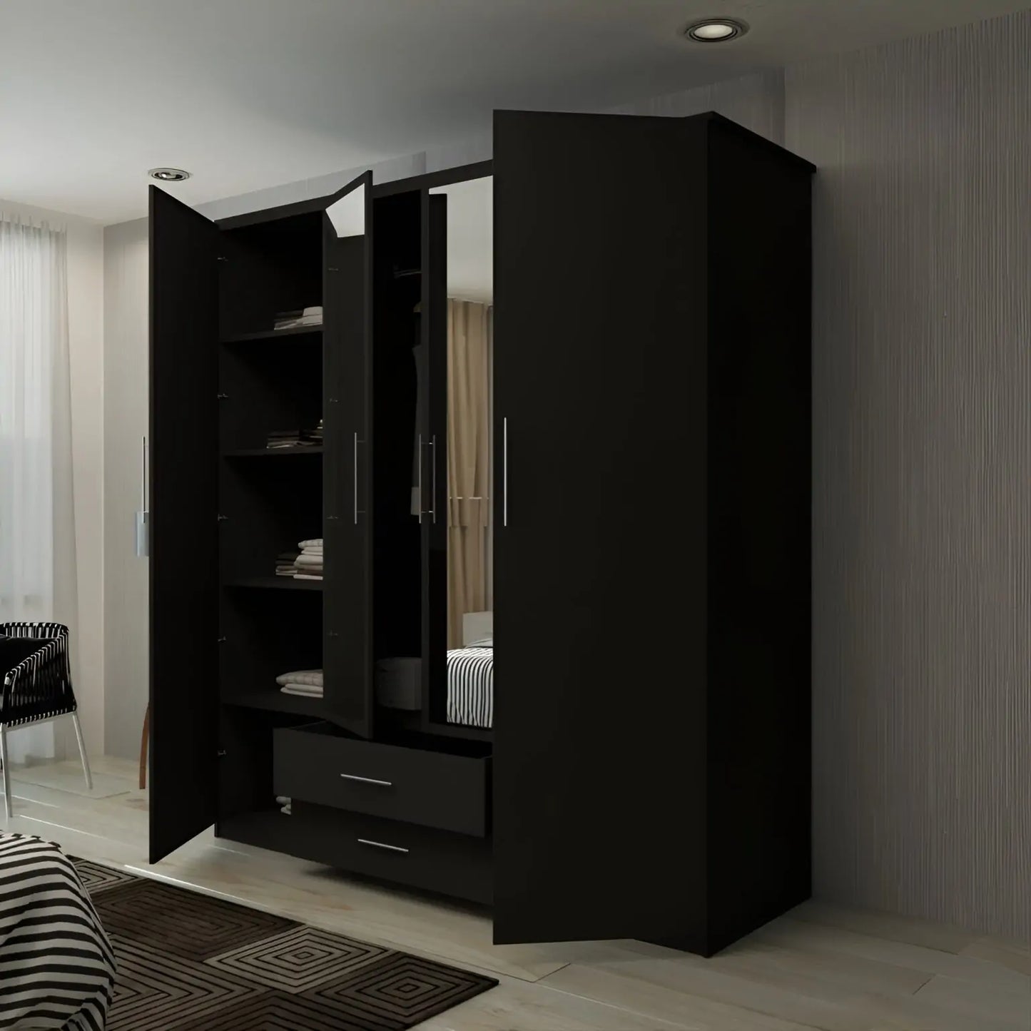 London New Hinged 4 Door Wardrobe